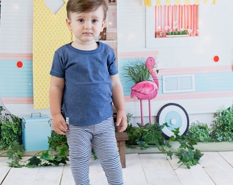 OrganicEra organic baby leggings, indigo stripes