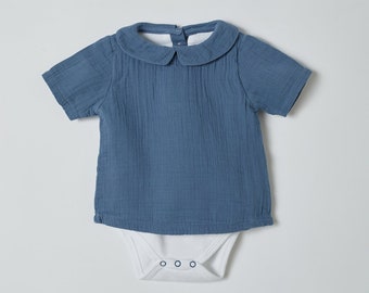 OrganicEra shirt body made of organic muslin, indigo