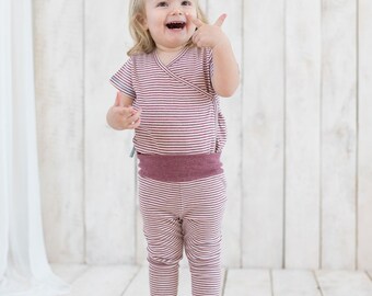 OrganicEra organic baby leggings, Bordeaux - Ecru striped