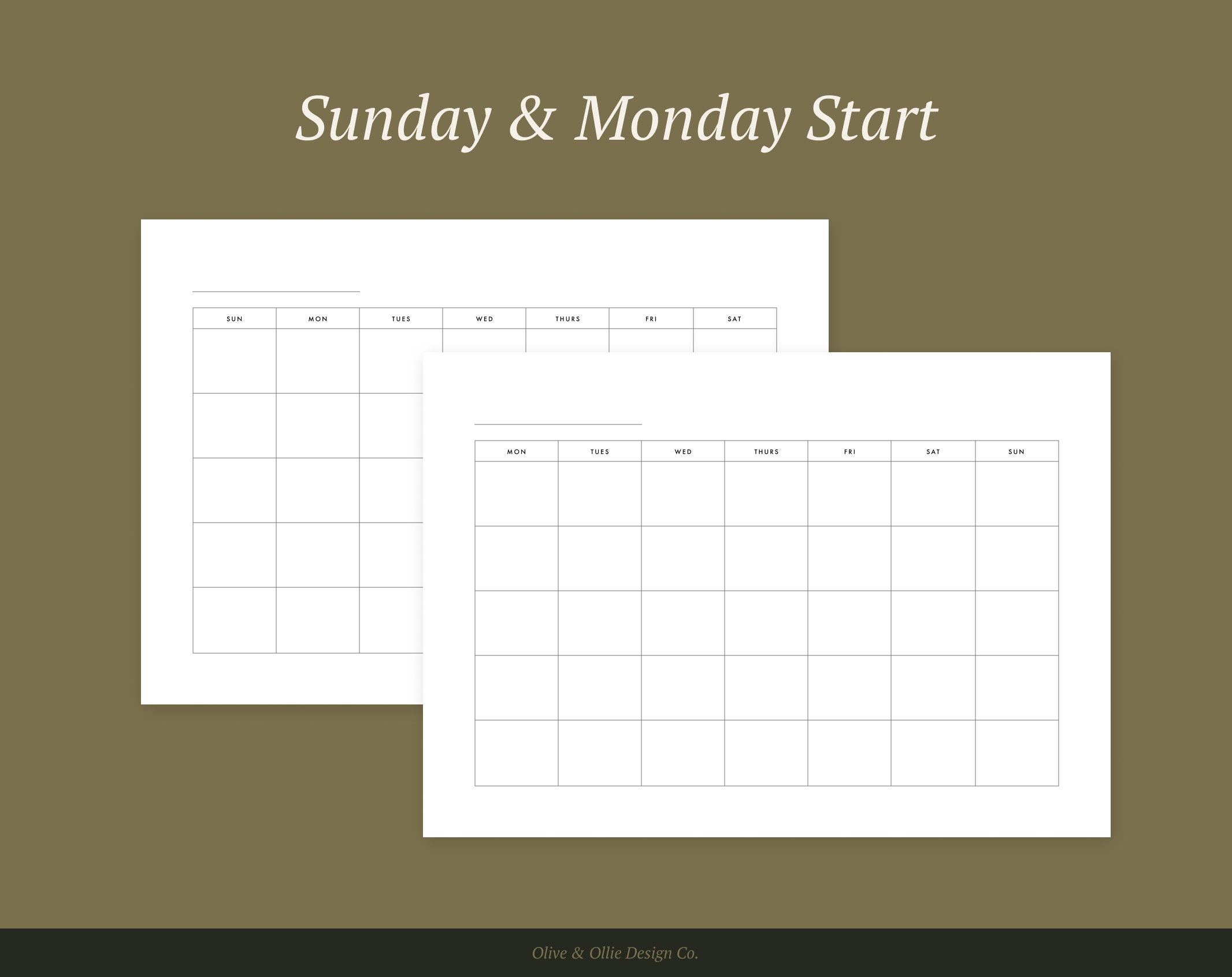 Printable Blank Monthly Calendar – Letter, A4, A5, Half Letter Template ...