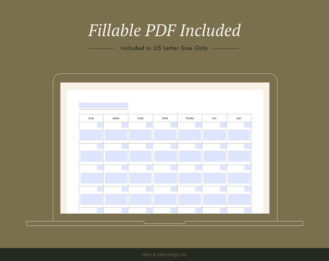 Printable Blank Monthly Calendar – Letter, A4, A5, Half Letter Template