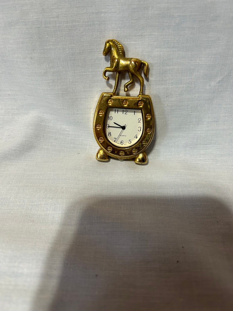 Unique Desk Clock Featuring a Horse and Horseshoe Gold Tone Etsy