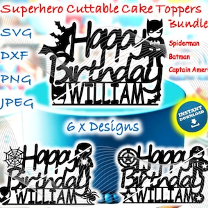 Spiderman & superhero Cake Toppers, Spiderman Cake Topper, Birthday Cake Topper, Personalized Cake Topper, DXF, SVG, Cricut Birthday Topper