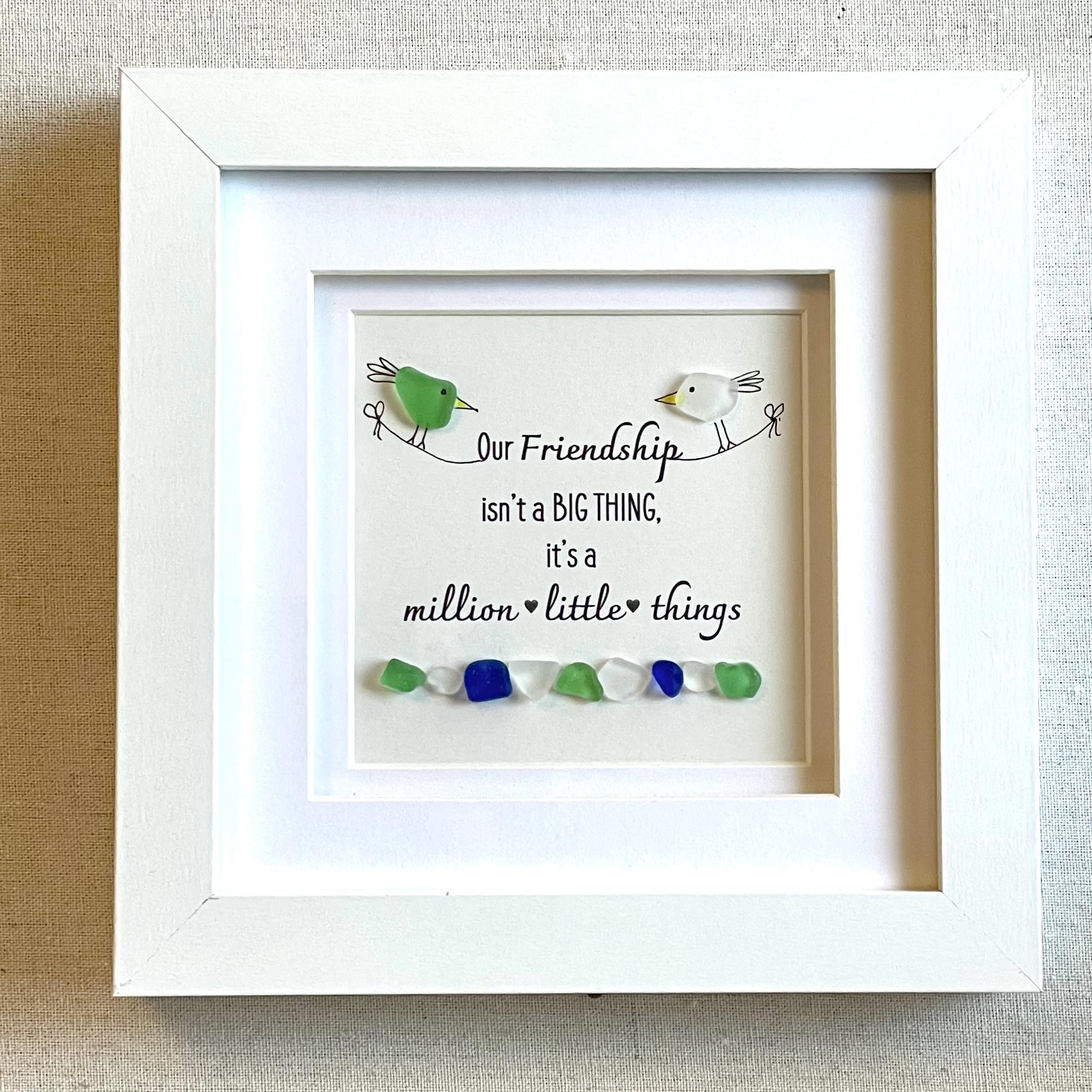 Framed Sea Glass Friendship Art Shadow Box Frame - Gift for Best Friend Unique Picture made of Hand-collected Sea Glass