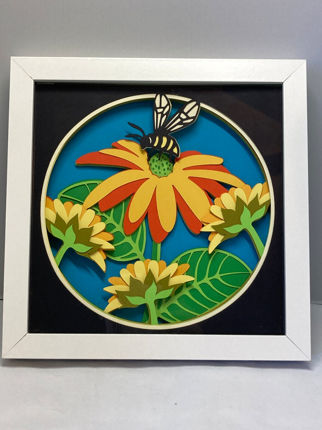 Handcrafted 3d Shadow Box Artwork 8x8 White Framehoneybee Etsy