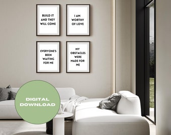 自己愛の肯定的な壁アート印刷可能 8 サイズ PNG 即時ダウンロード 22 ページ、モチベーションを高めるミニマリストのセルフケアの実現