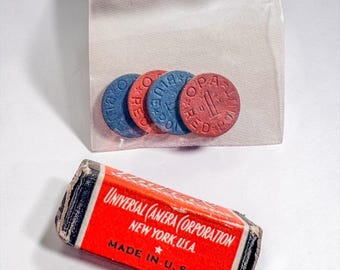 Vintage 1947 Film Box, WWII OPA Ration Tokens, Mini Film Canister, Americana Ephemera