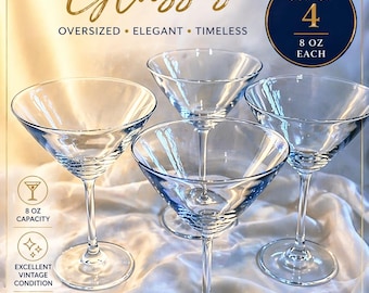 Juego de 4 copas de martini vintage extragrandes, copas de cóctel grandes tipo coupe, 237 ml (8 oz), cristalería elegante, juego de copas de martini espresso