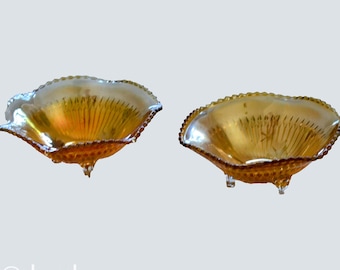 Cuencos vintage de cristal de carnaval color caléndula – Indiana Glass, borde con cuentas, estilo mediados de siglo