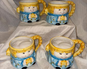 Vintage Angel Mugs - Set of 4 Ceramic Holiday Coffee Cups