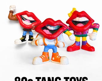 Set de 3 figuras vintage de Tang Lips, Applause, juguetes de PVC de los años 80, artículos de colección publicitarios de General Foods, figuras retro kitsch de los 90.