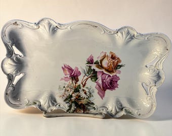 Antique RS Prussia Porcelain Tray: Victorian Rose Vanity Serving Dish