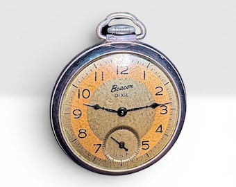 Working Vintage Beacon Dixie Pocket Watch USA | Ingraham Wind Up Watch | Antique Style Mechanical Pocket Watch | Running Collectible Timepie