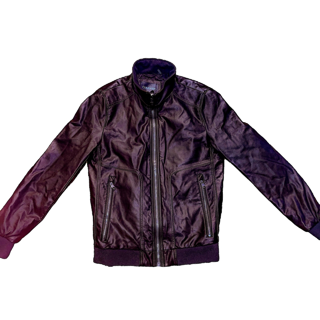 Vintage 1980s Calvin Klein Faux Chocolate Brown Leather Bomber 