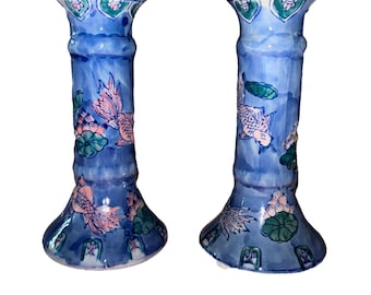 Mid-Century Modern Blue Porcelain Candlestick Holders – Ming & Qing Inspired
