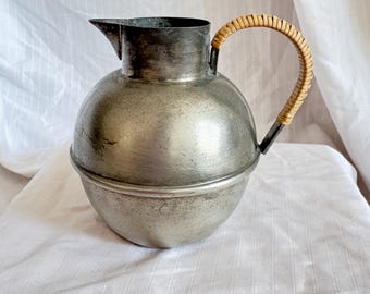 Vintage Crown Art Pewter Pitcher: Rustic Farmhouse Barware, Signed