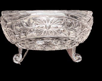 Vintage Cut Crystal Footed Bowl, Starburst Candy Dish