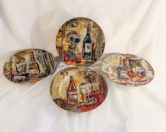 Juego de 4 platos de ensalada Sakura Classico, platos de vino Silvia Vassileva, decoración de cocina toscana, platos de postre de gres con caja.