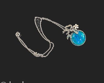 Butterfly Wing Pendant Necklace: Marcasite Bow, Faux Pearl, 1950s EXQUISITE