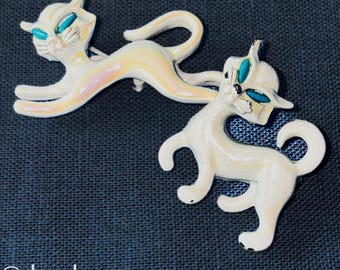 Broches vintage de gatos siameses de mediados de siglo – Esmalte perlado con ojos turquesa