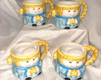 Vintage Angel Mugs - Set of 4 Ceramic Holiday Coffee Cups