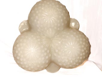 Vintage Milk Glass Relish Dish: Hobnail Daisy Pattern, Mid-Century Server