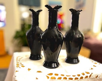 Trío vintage de botellas italianas de aceite de oliva Vetreria Etrusca Italia Saturnia