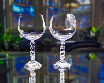 Vintage Cristal d'Arques Millennium Wine Goblets: 2000 Engraved Stem