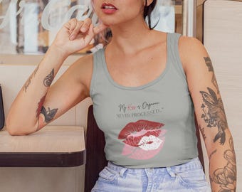 Red Lips Graphic Tee: Organic Kiss - Flirty Summer Shirt
