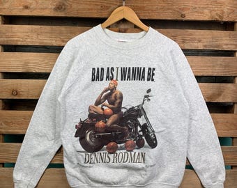 Vintage Dennis Rodman Sweatshirt Dennis Rodman Pullover Sweater Rodman Crewneck Jumper Dennis Rodman Graphic Print Gray Colour Medium Size