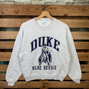Vintage NCAA Duke Blue Devils Sweatshirt Duke Crewneck Jumper Duke Blue Devils Pullover Sweater Duke Blue Devils Print Graphic Grey Color