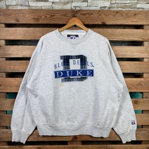 Vintage NCAA Blue Devils Duke Sweatshirt Duke Pullover Sweater Blue Devils Crewneck Jumper Blue Devils Duke Embroidery Logo Grey Color