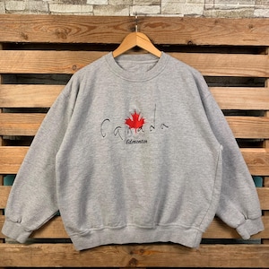 Vintage Canada Edmonton Sweatshirt Canada Pullover Sweater Edmonton Crewneck Jumper Canada Edmonton Embroidery Logo Gray Colour Large Size