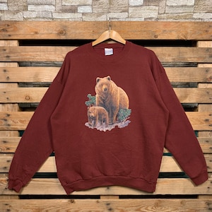 Vintage Brown Bear Sweatshirt Brown Bear Pullover Sweater Brown Bear Crewneck Jumper Brown Bear Animal Graphic Print Large Size