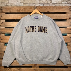 Vintage Notre Dame Fighting Irish Sweatshirt Notre Dame Pullover Sweater Notre Dame Crewneck Jumper Notre Dame Embroidery Logo Grey Color