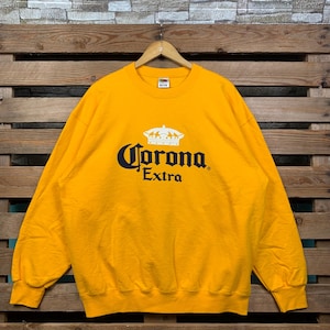 Vintage Corona Extra Sweatshirt Corona Extra Pullover Jumper Corona Crewneck Jumper Corona Extra Beer Graphic Logo XLarge Size Yellow Colour
