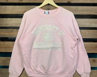 Vintage NCAA Missouri Sweatshirt Missouri Pullover Sweater Missouri Crewneck Jumper University Missouri Logo Graphic Pink Color Medium Size