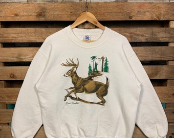 Vintage 90s Bow Hunter White Tail Deer Sweatshirt Bow Hunter Pullover Sweater Bow Hunter Crewneck Jumper Bow Hunter White Tail Deer Graphic