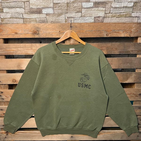 Vintage USMC United State Marine Corp Sweatshir Usmc Crewneck Pullover Usmc Pullover Sweatshirt Usmc Logo Grafikdruck Grün Armee Farbe