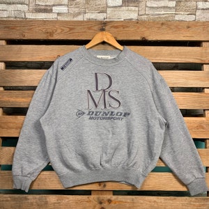 Vintage Dunlop Motorsport Sweatshirt Dunlop Crewneck Jumper Dunlop Pullover Sweater Dunlop Motorsport Logo Graphic Print Grey Colour Medium