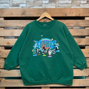 Vintage Cartoon Looney Tunes Sweatshirt Looney Tunes Pullover Sweater Looney Tunes Crewneck Jumper Looney Tunes Cartoon Graphic Print Green