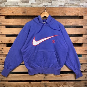 Vintage Nike Big Swoosh Hoodie Nike Hooded Hoodie Nike Swoosh Pullover Hoodie Nike Big Swoosh Emboridery Purple Colour Large Size