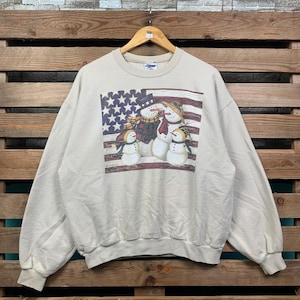Vintage Snowman Christmas USA Sweatshirt Snowman Crewneck Jumper Snowman Christmas Pullover Sweater Chirstmas Gift Sweatshirt Large Size
