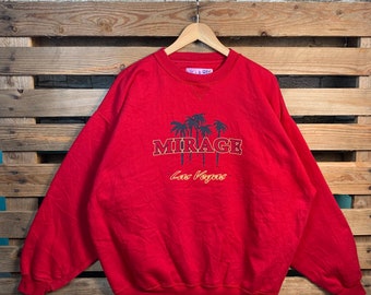 Vintage Mirage Las Vegas Sweasthirt Mirage Pullover Sweater Las Vegas Crewneck Jumper Mirage Las Vegas Logo Graphic Red Colour XLarge Size