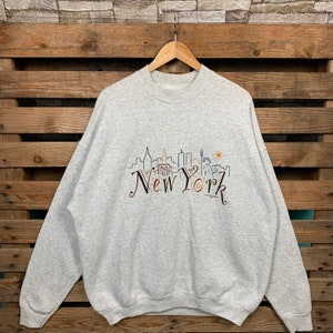 Vintage 90s New York City Sweatshirt New York City Pullover New York City Crewneck New York City Graphic Print Grey Colour 2XLarge Size Men