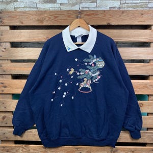 Vintage Morning Sun Christmas Sweatshirt Morning Sun Pullover Sweater Morning Sun Crewneck Jumper Morning Sun Graphic Print Navy Blue