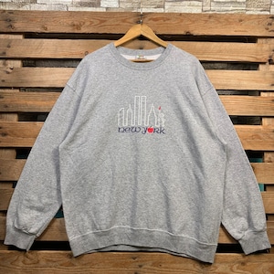 Vintage New York Sweatshirt New York Pullover Jumper New York Crewneck Sweater New York Embroidery Logo Graphic Grey Colour XLarge Size