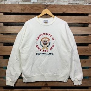 Vintage Hard Rock Cafe Sweatshirt Hard Rock Cafe Pullover Sweater Hard Rock Cafe Crewneck Jumper Hard Rock Cafe Embroidery Logo White Medium