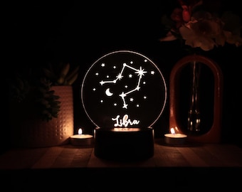 Zodiac Sign LED Night Light – Horoscope Constellation Lamp – Personalized Astrology Gift – Star Sign Decor
