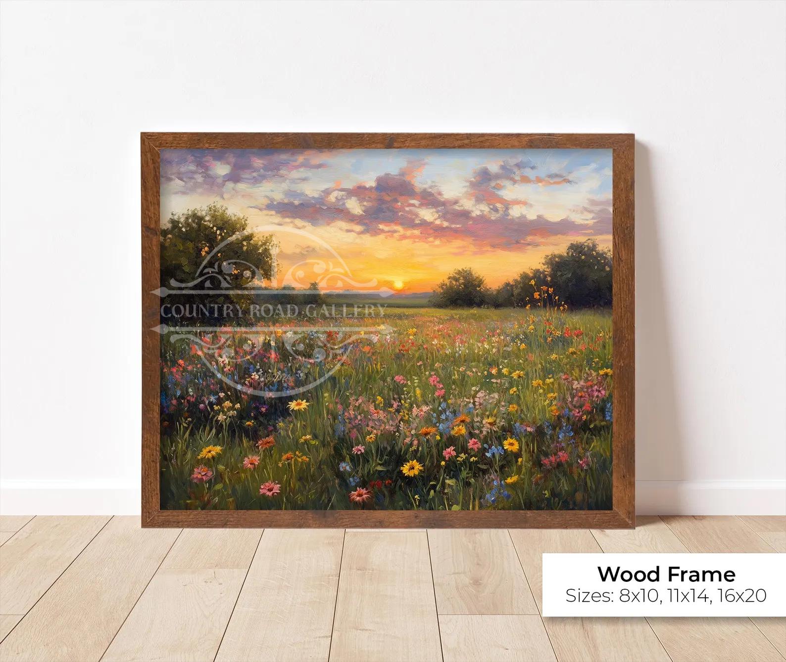 Wildflower Field Oil Painting | Southern Landscape Art, Sunset Meadow ...